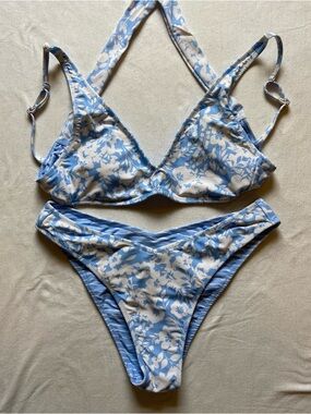 Blue and White Floral Bikini Set